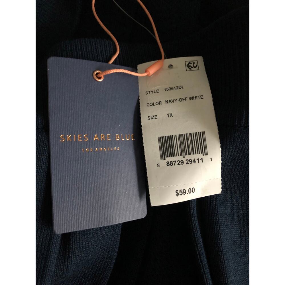 Everyday Skies Are Blue Pleated Knit Skirt Navy/Off White Women's 1X NEW - Picture 5 of 9